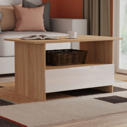 Crowndale Milan White Gloss and Bardolino Oak Single Drawer Coffee Table Ready Assembled