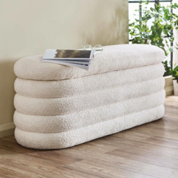 Julian Bowen Hailey Ivory Boucle Upholstered Ottoman Bench - thumbnail 1
