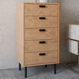 Seconique Leon 5 Drawer Medium Oak Effect Narrow Chest of Drawers - thumbnail 1
