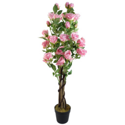 Leaf Artificial Pink Rose Tree in Pot 105cm
