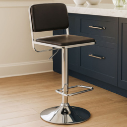 Premier Housewares Stockholm Black Seat and Chrome Base Bar Stool - thumbnail 1