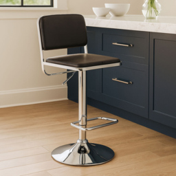 Premier Housewares Stockholm Black Seat and Chrome Base Bar Stool - thumbnail 3