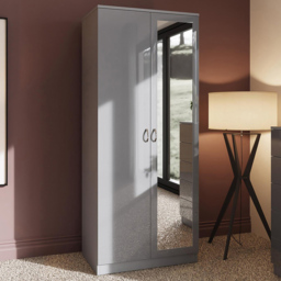 FWStyle Chilton 2 Door Grey Gloss Mirrored Wardrobe