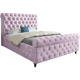 Savana King Size Pink Soft Velvet Upholstered Sleigh Bed Frame with Scrolled Headboard - thumbnail 2