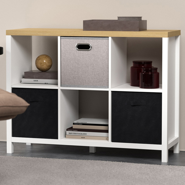 Homebase Clever Cube White and Light Oak Effect 6 Shelf Storage Unit - image 1