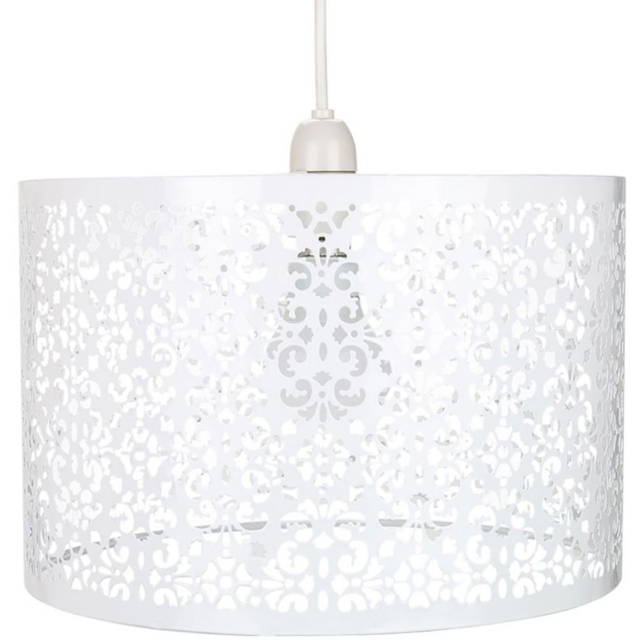 Happy Homewares White Metal Marrakech Ceiling Pendant Shade with Floral Decoration - image 1