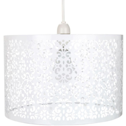 Happy Homewares White Metal Marrakech Ceiling Pendant Shade with Floral Decoration