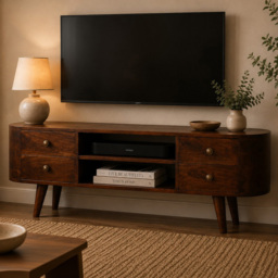 Artisan Furniture California Walnut 4 Drawer 2 Shelf Solid Wood Rounded Entertainment Unit