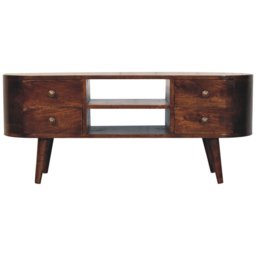 Artisan Furniture California Walnut 4 Drawer 2 Shelf Solid Wood Rounded Entertainment Unit - thumbnail 2