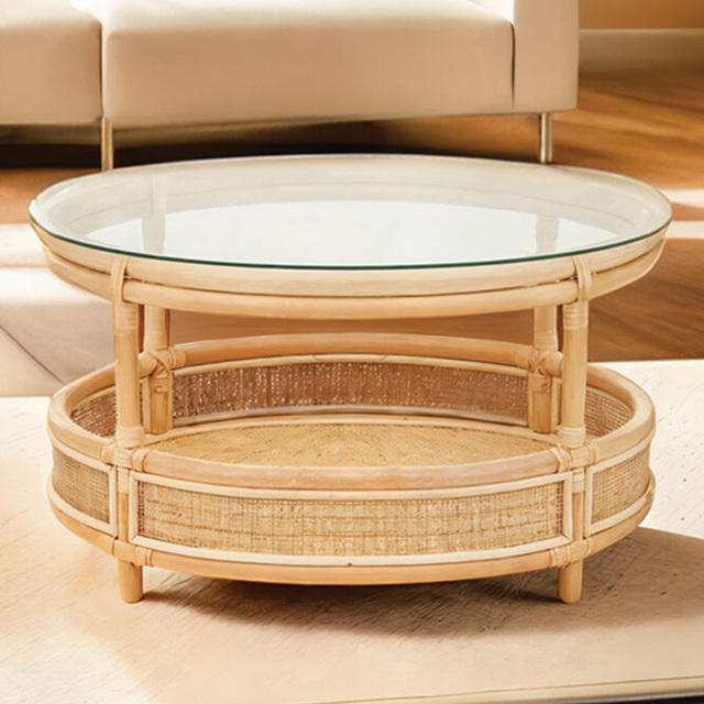 Premier Housewares Mataram Rattan Glass Top Round Coffee Table - image 1