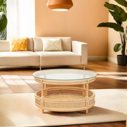 Premier Housewares Mataram Rattan Glass Top Round Coffee Table - thumbnail 3
