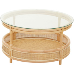 Premier Housewares Mataram Rattan Glass Top Round Coffee Table - thumbnail 2