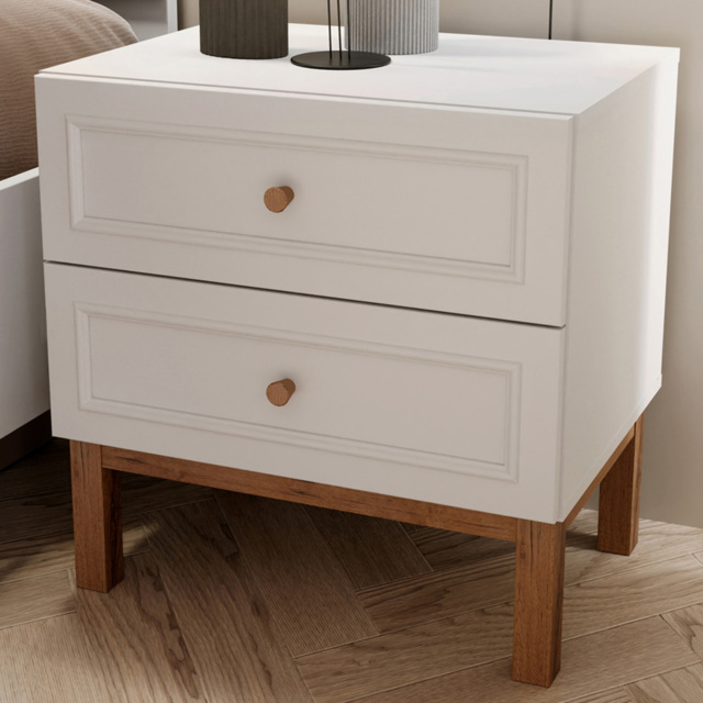 Florence Wensley 2 Drawer Light Grey and Oak Bedside Table - image 1