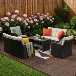 Furniture One Brown 6 Seater Rattan Garden Furniture Set - thumbnail 1