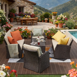 Furniture One Brown 6 Seater Rattan Garden Furniture Set - thumbnail 4