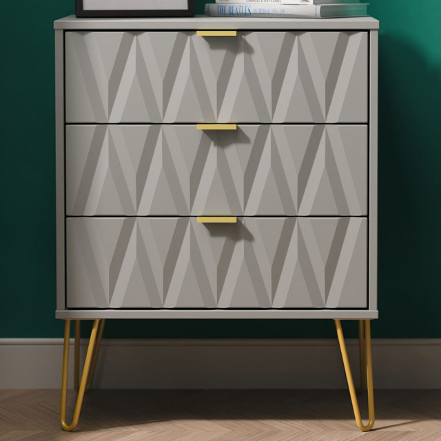 Crowndale Diamond 3 Drawer Dusk Grey Midi Chest of Drawers Ready Assembled - image 1