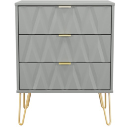 Crowndale Diamond 3 Drawer Dusk Grey Midi Chest of Drawers Ready Assembled - thumbnail 2