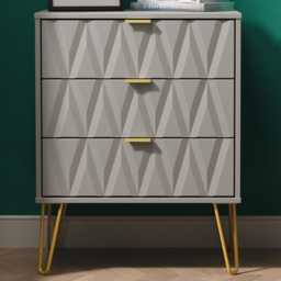 Crowndale Diamond 3 Drawer Dusk Grey Midi Chest of Drawers Ready Assembled - thumbnail 1