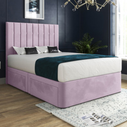 Marcelo Pink Double Velvet Upholstered Divan Bed Frame with Linear Headboard