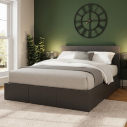 GFW King Size Grey Hopsack Fabric End Lift Ottoman Bed with Bonnell Mattress