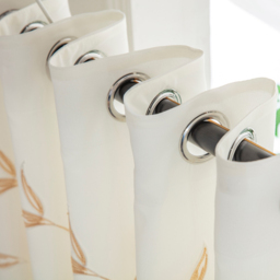 Alan Symonds Leaf Embroidered Ring Top Eyelet Tulle Voile Curtains Gold 147 x 137cm - thumbnail 2
