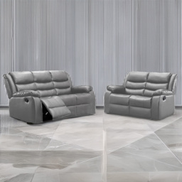 Portland Venice 5 Seater Grey Leather Manual Recliner Sofa Suite