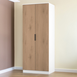 Crowndale Java Slatt Effect and White 2 Door Wardrobe - thumbnail 1