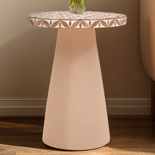 IH Design Inlay Acacia Wood Floral Side Table - image 1