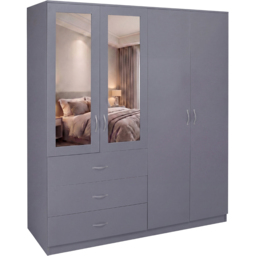 Vida Designs Riano Grey 4 Door 3 Drawer Mirrored Wardrobe - thumbnail 2