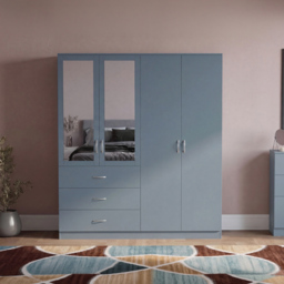 Vida Designs Riano Grey 4 Door 3 Drawer Mirrored Wardrobe - thumbnail 3