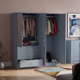 Vida Designs Riano Grey 4 Door 3 Drawer Mirrored Wardrobe - thumbnail 4