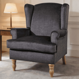 Home Source Helena Charcoal Wingback Armchair with Wooden Legs - thumbnail 1