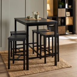 Nina 4 Seater Wood Effect Dining Nest with 4 Wood Effect Bar Stools - Black - thumbnail 1
