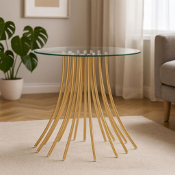 Premier Housewares Kensington Townhouse Glass Top Side Table with Gold Metal Base - thumbnail 3
