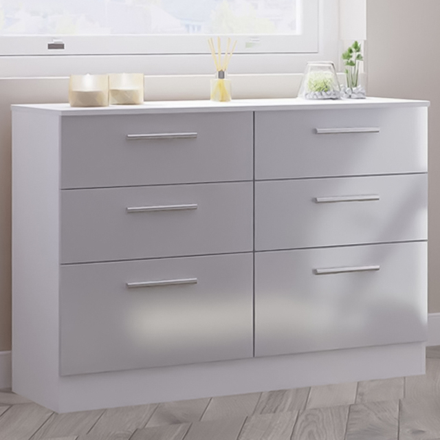 Crowndale Contrast Grey and White Matt 6 Drawer Midi Chest Ready Assembled - image 1