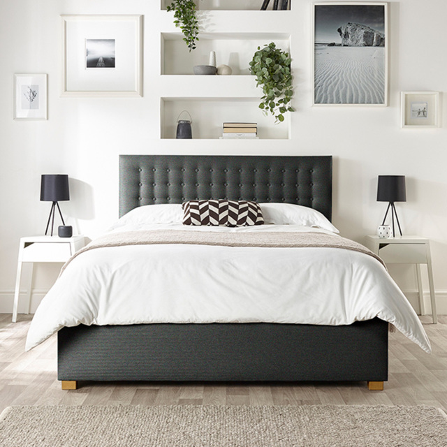 Catherine Lansfield Opulence King Size Charcoal Twill Ottoman Bed - image 1
