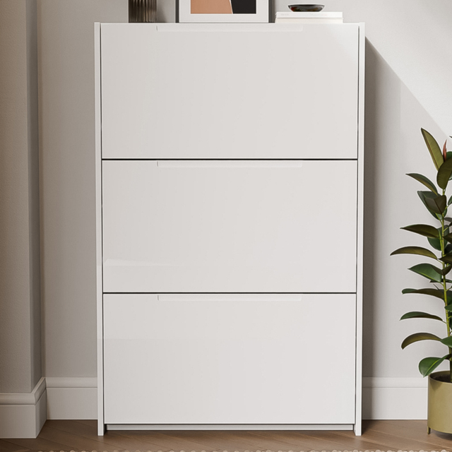 GFW Narrow White High Gloss 3 Tier Shoe Cabinet - image 1
