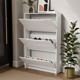 GFW Narrow White High Gloss 3 Tier Shoe Cabinet - thumbnail 4