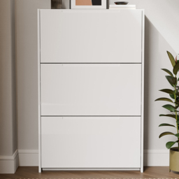 GFW Narrow White High Gloss 3 Tier Shoe Cabinet - thumbnail 1