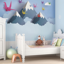 Origin Murals Origami Mountains Blue Wall Mural