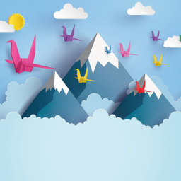 Origin Murals Origami Mountains Blue Wall Mural - thumbnail 2