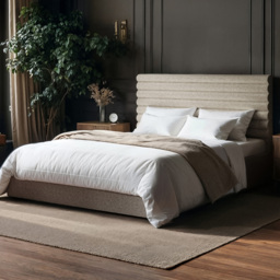 SOLACE+CO Velora Double Brown Chenille Ottoman Bed with Panel Headboard