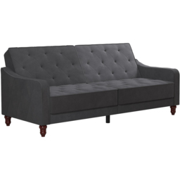 Novogratz Vintage 3 Seater Grey Velvet Tufted Futon - thumbnail 2