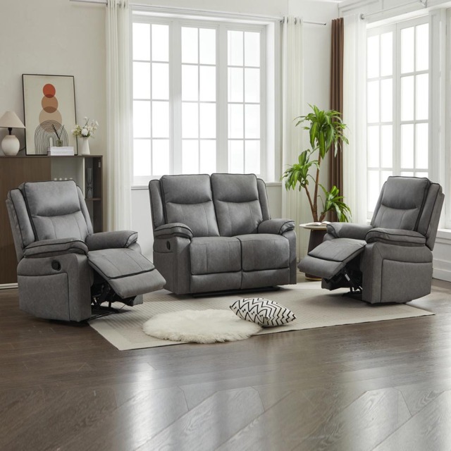 Furniture One Grey 4 Seater Manual Sectional Recliner Couches Sofa Set - image 1