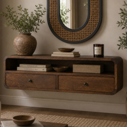 Artisan Furniture Chestnut 2 Drawer Single Shelf Solid Wood Floating Open Console Table