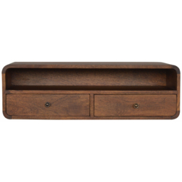 Artisan Furniture Chestnut 2 Drawer Single Shelf Solid Wood Floating Open Console Table - thumbnail 2