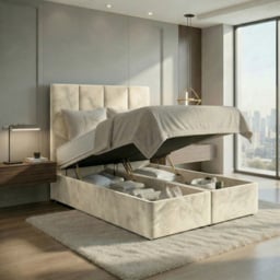 DS Living Harmony Cream Single Plush Velvet Ottoman Bed - thumbnail 2