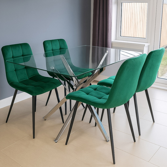 Kosy Koala 4 Seater Glass Rectangle Dining Set Green Velvet - image 1