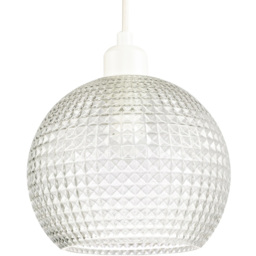 Happy Homewares Square Diamond Ridges Spherical Clear Glass Pendant Shade