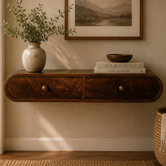 Artisan Furniture California Walnut 2 Drawer Mango Wood Wall-Mounted Console Table - image 1